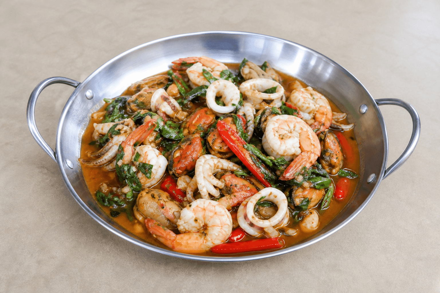 Photorealistic Spicy basil seafood style 121 P05 food image by VDAMO