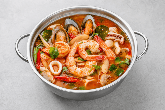 Photorealistic Tom yum seafood pot menu-main p02 food image by VDAMO