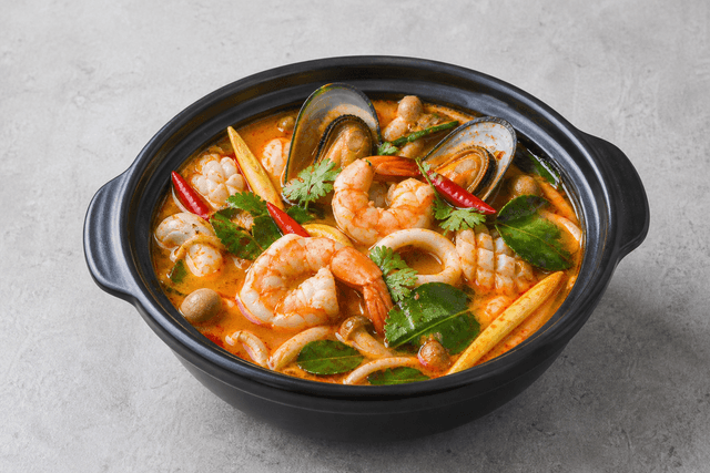 Photorealistic Tom yum seafood pot menu-main p03 food image by VDAMO