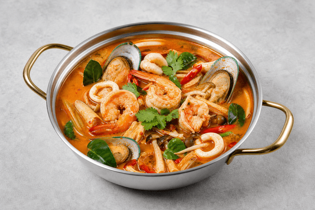 Photorealistic Tom yum seafood pot menu-main p04 food image by VDAMO