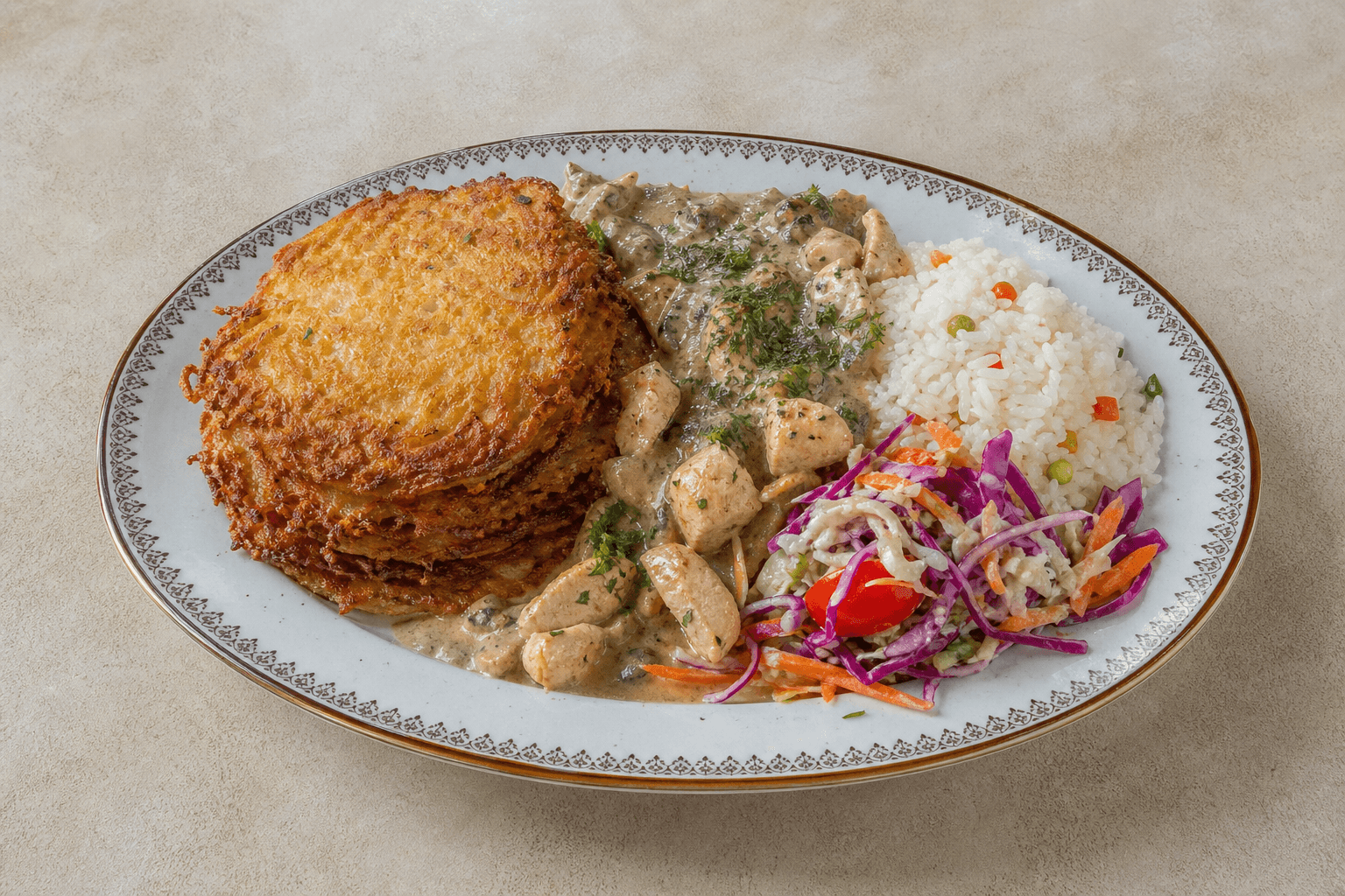 Photorealistic UA Potato pancake stack eastern-european menu-main p03 food image by VDAMO