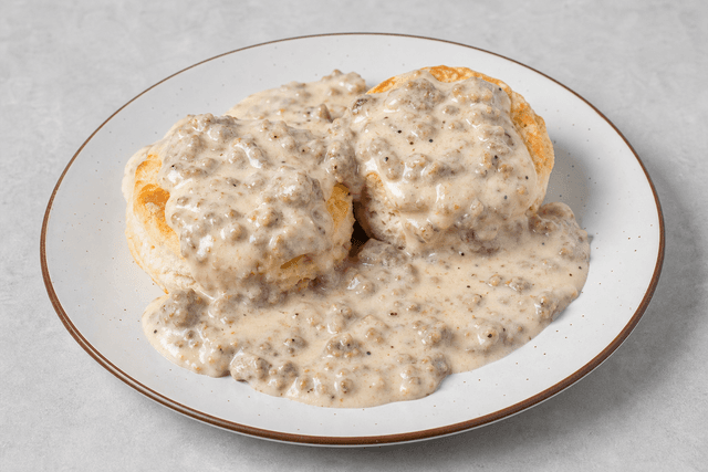 Photorealistic Biscuits and gravy menu-main p04 food image by VDAMO