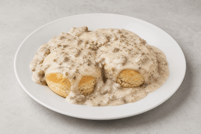 Photorealistic Biscuits and gravy menu-main p05 food image by VDAMO