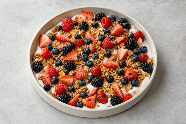 Photorealistic Granola parfait style 132 P10 food image by VDAMO