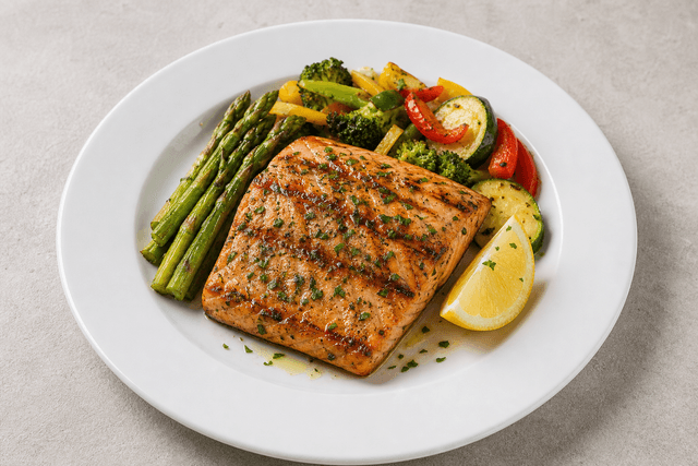 Photorealistic Grilled salmon menu-main p01 food image by VDAMO