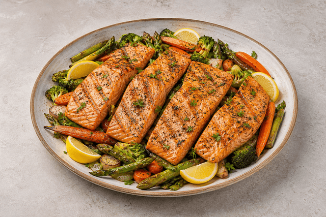 Photorealistic Grilled salmon menu-main p10 food image by VDAMO