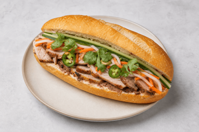 Photorealistic Vietnamese pork banh mi menu-main p04 food image by VDAMO