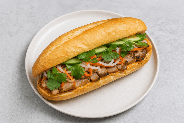 Photorealistic Vietnamese pork banh mi menu-main p05 food image by VDAMO