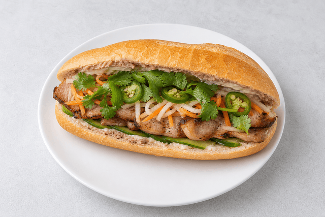 Photorealistic Vietnamese pork banh mi menu-main p06 food image by VDAMO