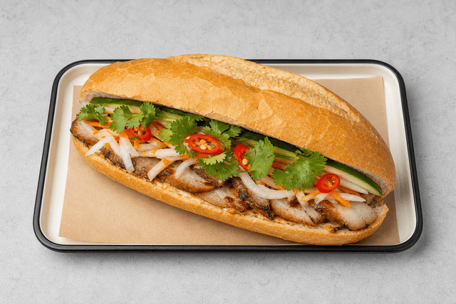 Photorealistic Vietnamese pork banh mi menu-main p07 food image by VDAMO