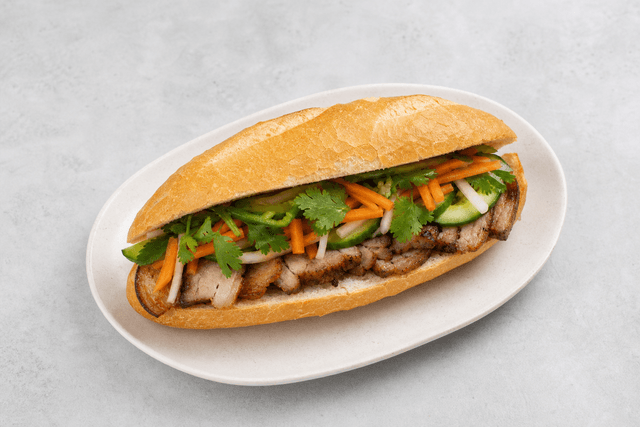 Photorealistic Vietnamese pork banh mi menu-main p09 food image by VDAMO