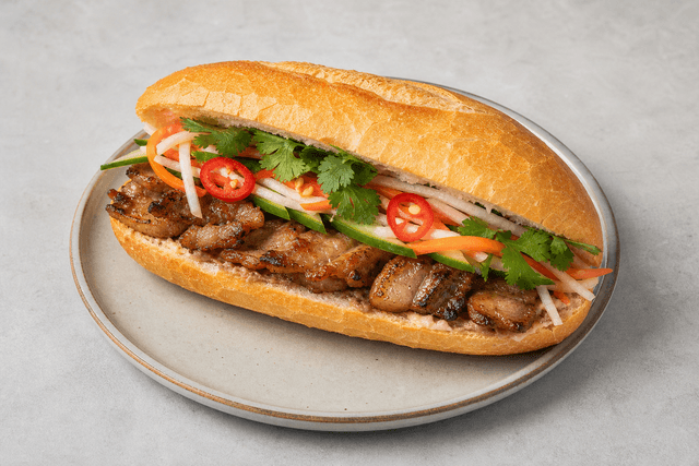 Photorealistic Vietnamese pork banh mi menu-main p10 food image by VDAMO