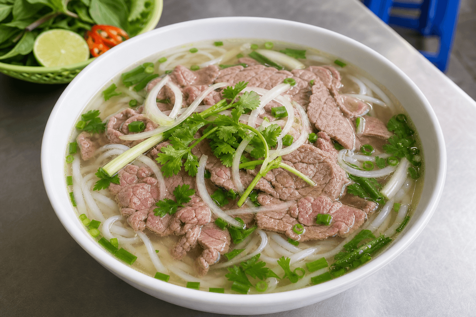 Photorealistic Vietnamese beef pho menu-main food image by VDAMO