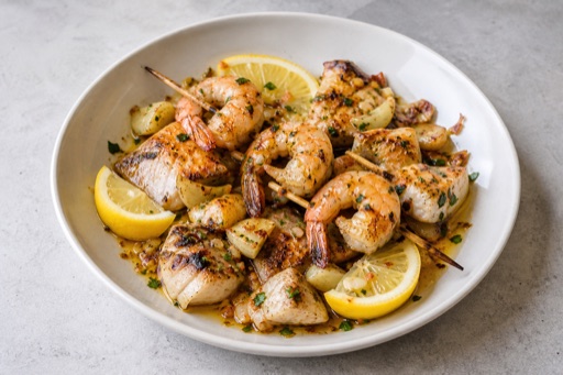 AU Shrimp skewer plate seafood P04 — Australia dish