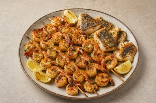 AU Shrimp skewer plate seafood P10 — Australia dish