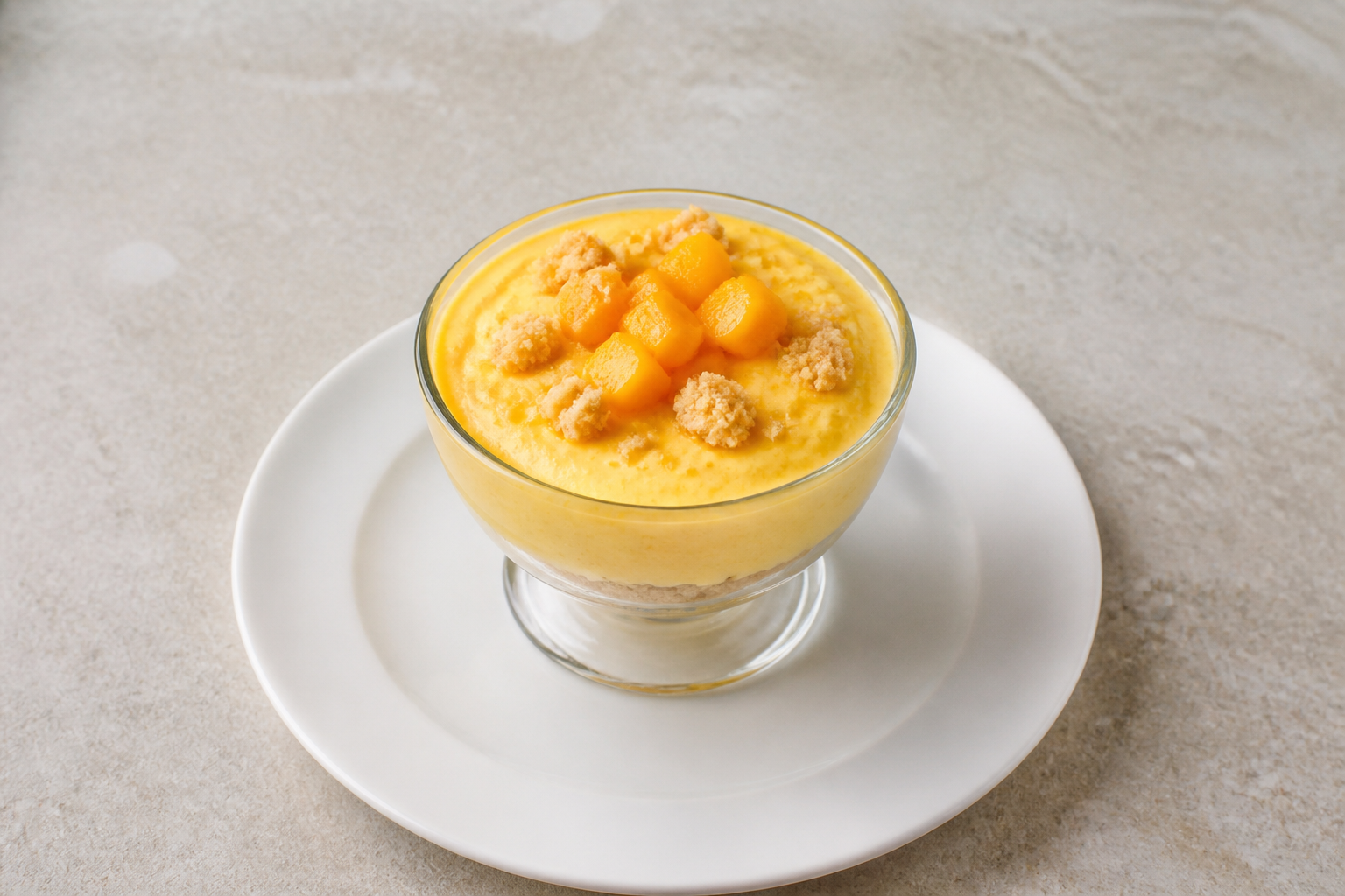 Photorealistic BE Mango pudding cup dessert P01 food image by VDAMO