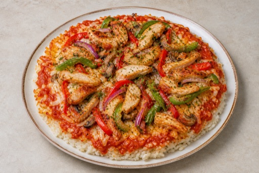 Photorealistic CA Signature rice plate pizza P10 food image by VDAMO