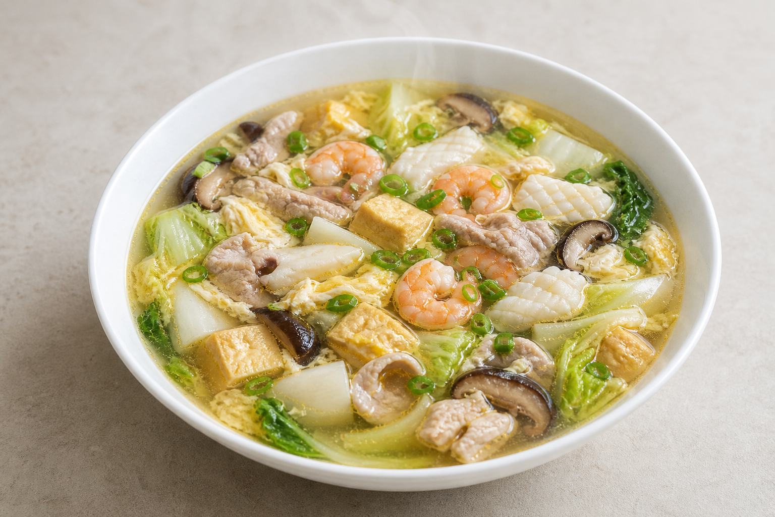 Photorealistic Three delicacies soup P04 food image by VDAMO