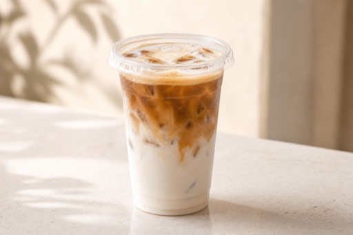 Photorealistic oat milk coconut latte P07 food image by VDAMO