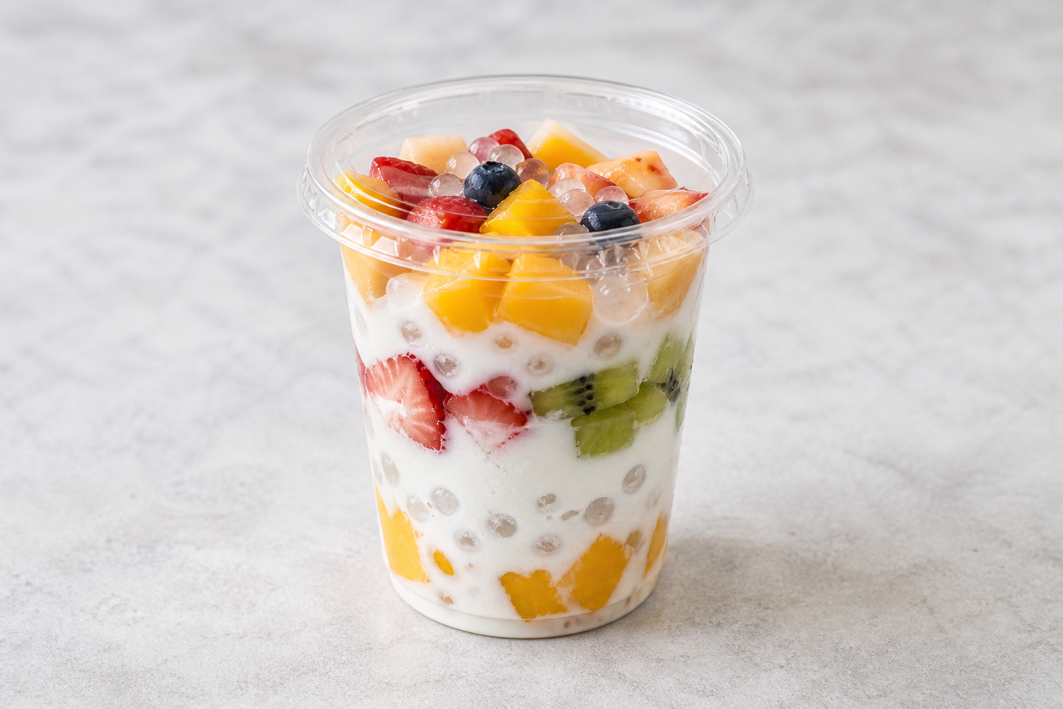 Photorealistic agar pearls fruit yogurt cup P08 food image by VDAMO