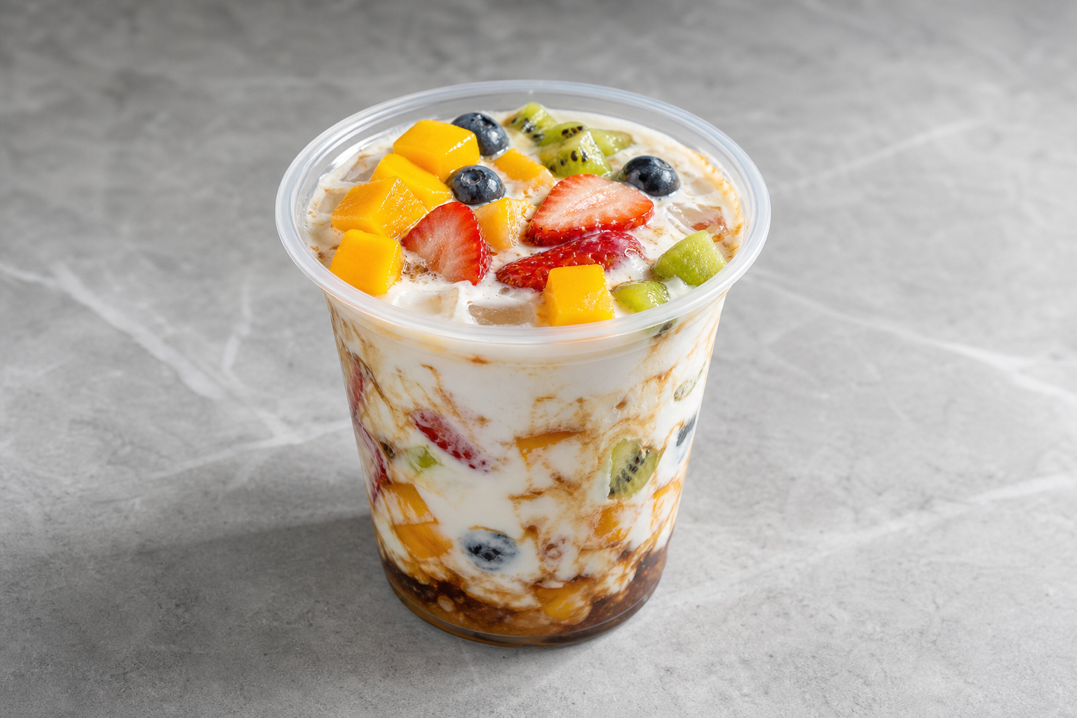 Photorealistic brown sugar fruit yogurt cup P06 food image by VDAMO