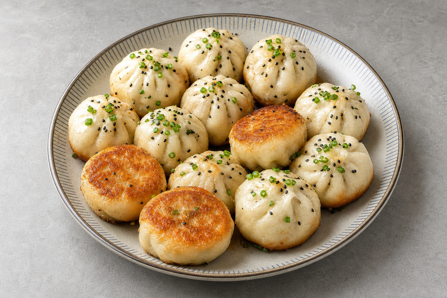 Photorealistic Pan-fried pork bun P10 food image by VDAMO