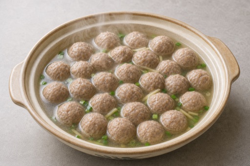 Photorealistic clear broth hot pot beef tendon balls add-on P10 food image by VDAMO