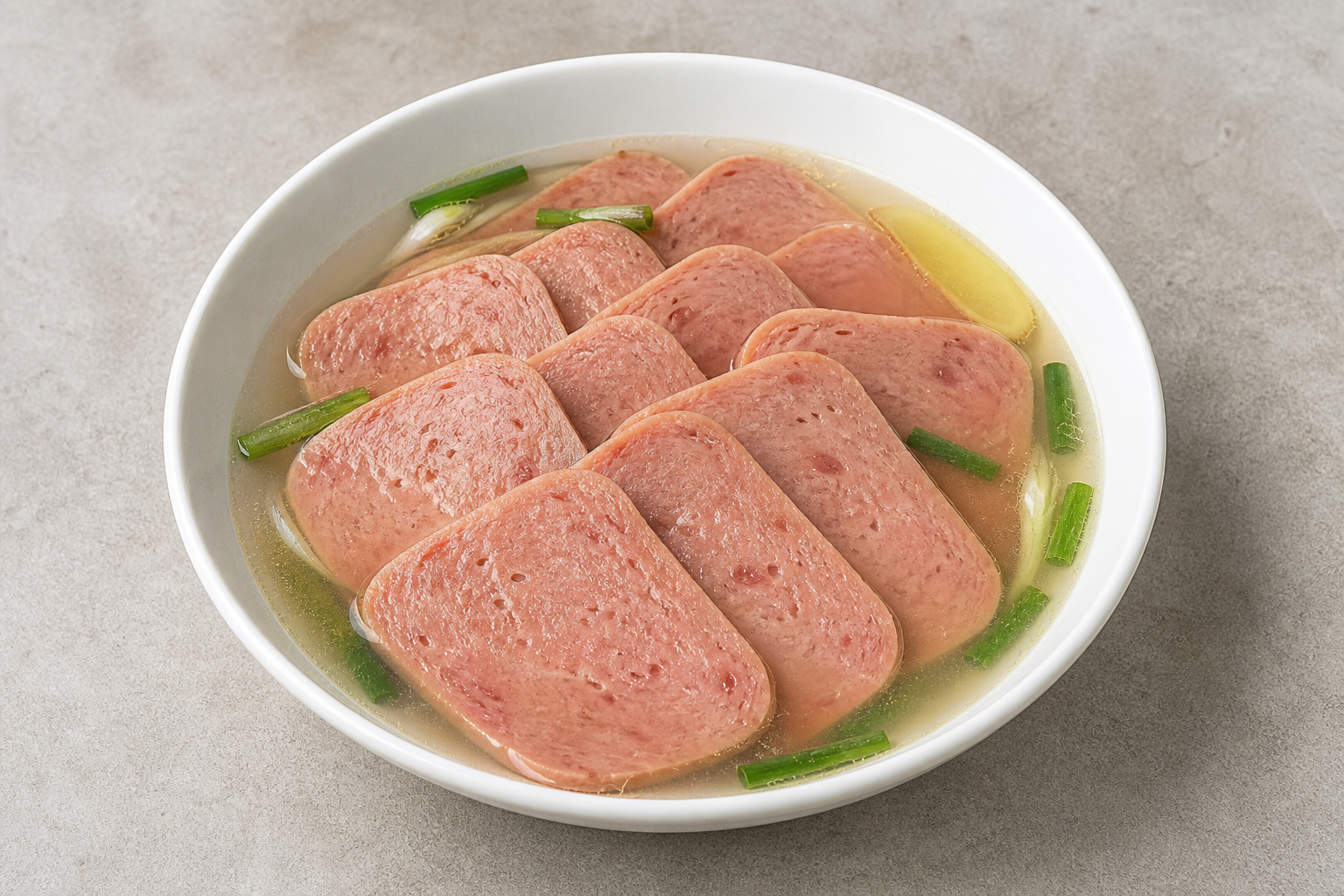 Photorealistic clear broth hot pot luncheon meat slices add-on P04 food image by VDAMO