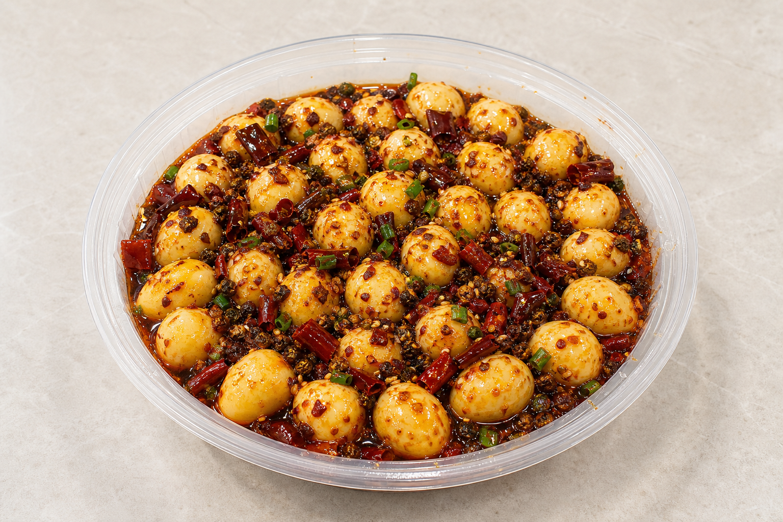 Photorealistic mala hot pot quail eggs add-on P07 food image by VDAMO