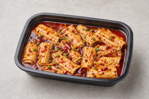 Photorealistic mala hot pot tofu skin rolls add-on P06 food image by VDAMO