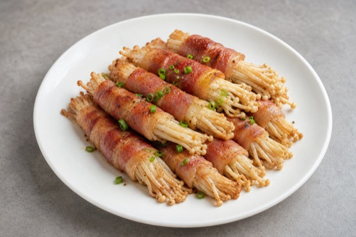 Photorealistic bacon enoki rolls P09 food image by VDAMO