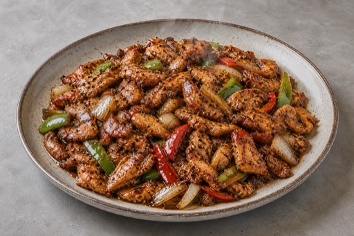 Photorealistic black pepper chicken slices P10 food image by VDAMO