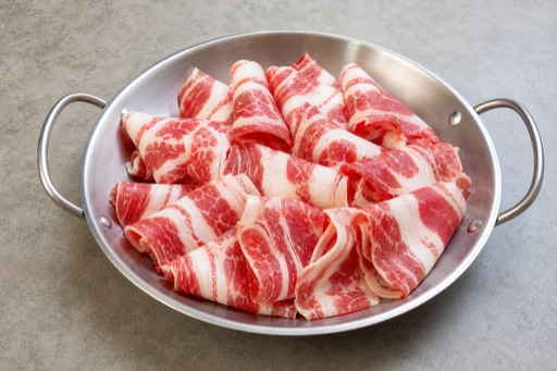 Photorealistic Chengdu hot pot fresh fatty beef slices add-on P05 food image by VDAMO