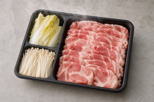 Photorealistic dual broth hot pot pork shoulder slices add-on P08 food image by VDAMO