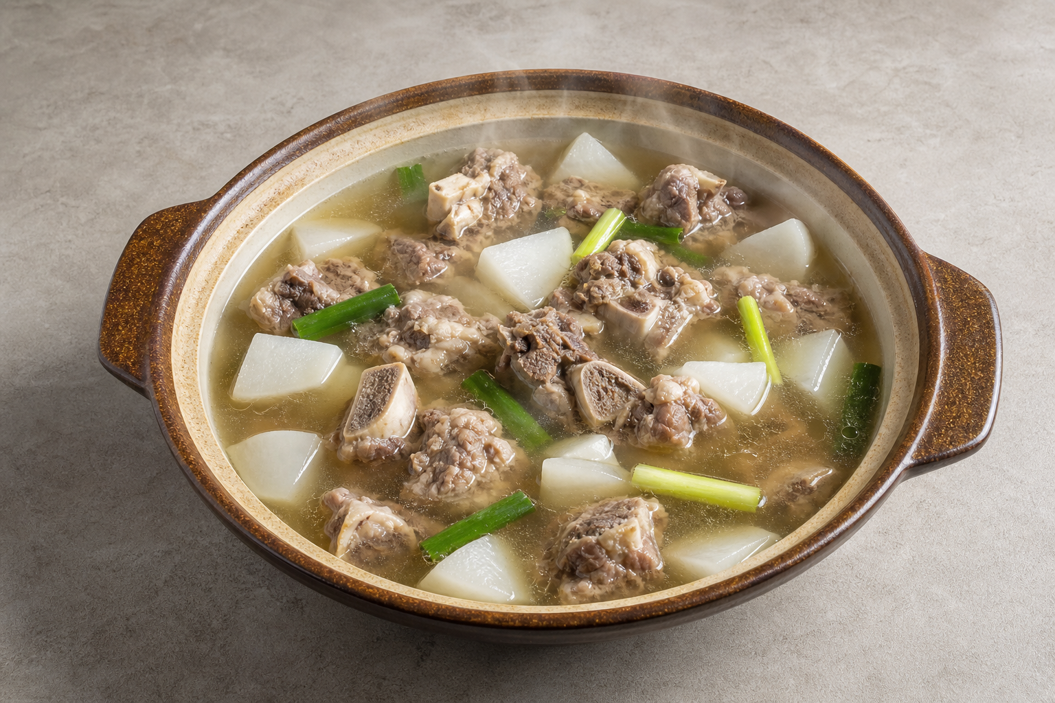 Photorealistic beef bone clear hot pot soup base P10 food image by VDAMO