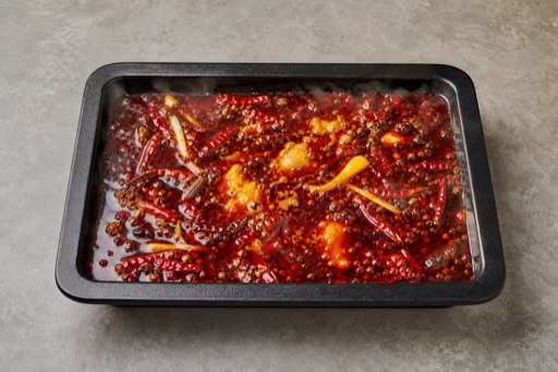 Photorealistic 招牌 Chongqing beef tallow mala hot pot broth P02 food image by VDAMO