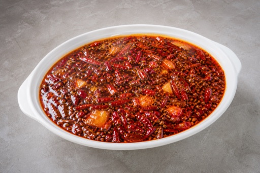 Photorealistic 招牌 Chongqing beef tallow mala hot pot broth P03 food image by VDAMO