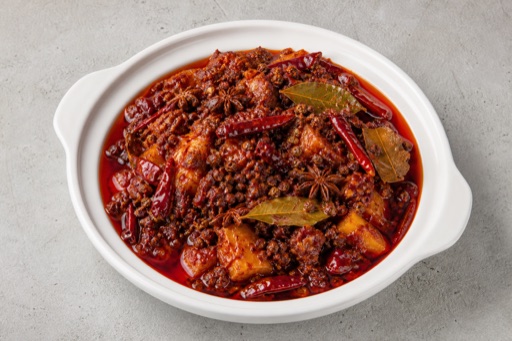 Photorealistic Chongqing beef tallow mala hot pot soup base P09 food image by VDAMO