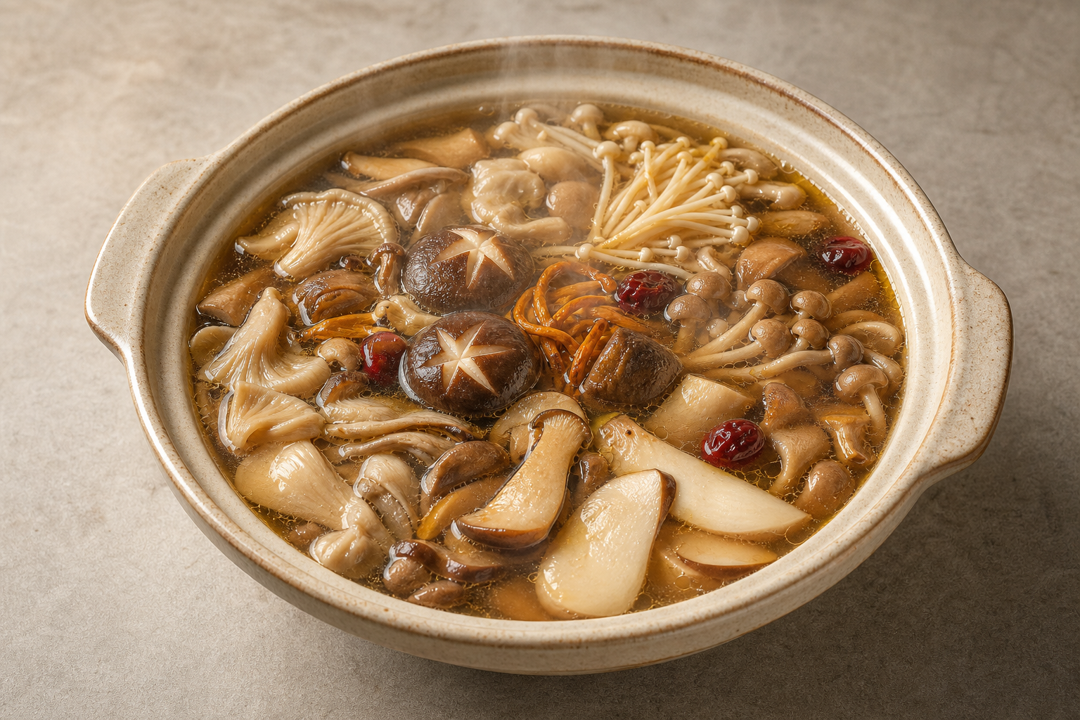 Photorealistic Chongqing mushroom hot pot soup base P01 food image by VDAMO