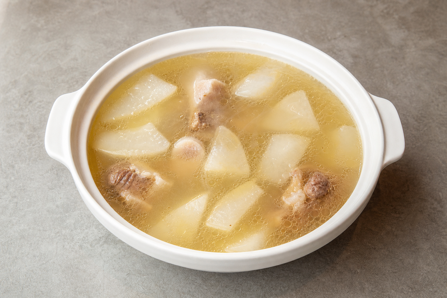 Photorealistic clean strained Chaoshan beef bone hot pot broth P04 food image by VDAMO