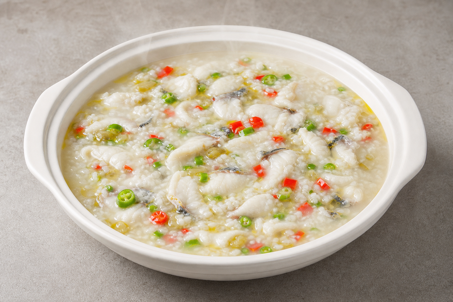 Photorealistic double pepper Shunde congee base hot pot broth P04 food image by VDAMO