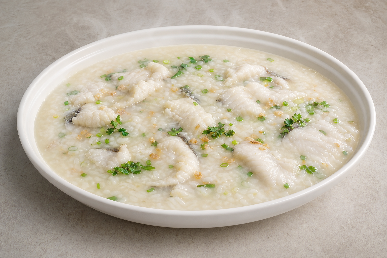 Photorealistic fresh savory Shunde congee base hot pot broth P03 food image by VDAMO