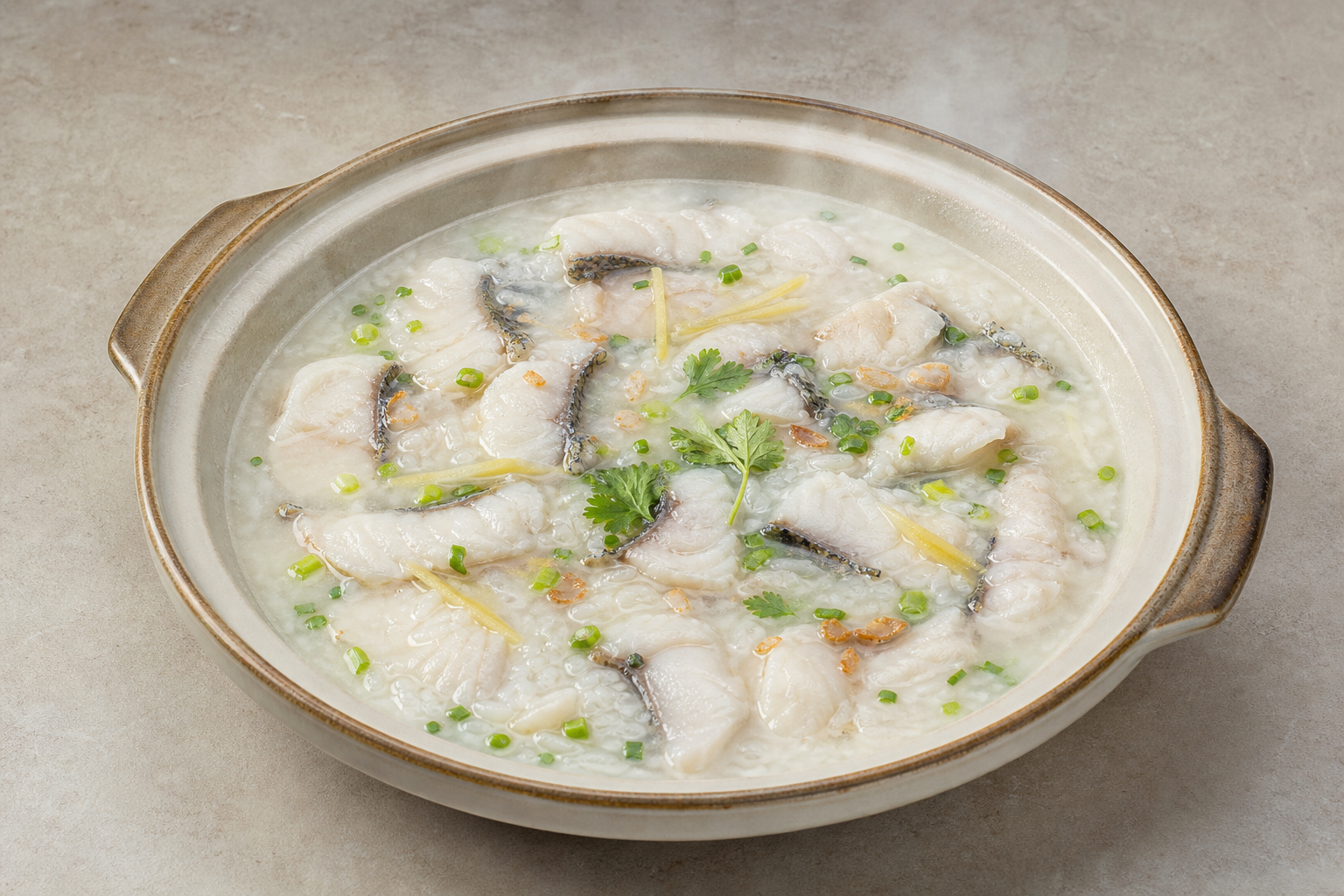 Photorealistic fresh savory Shunde congee base hot pot broth P10 food image by VDAMO