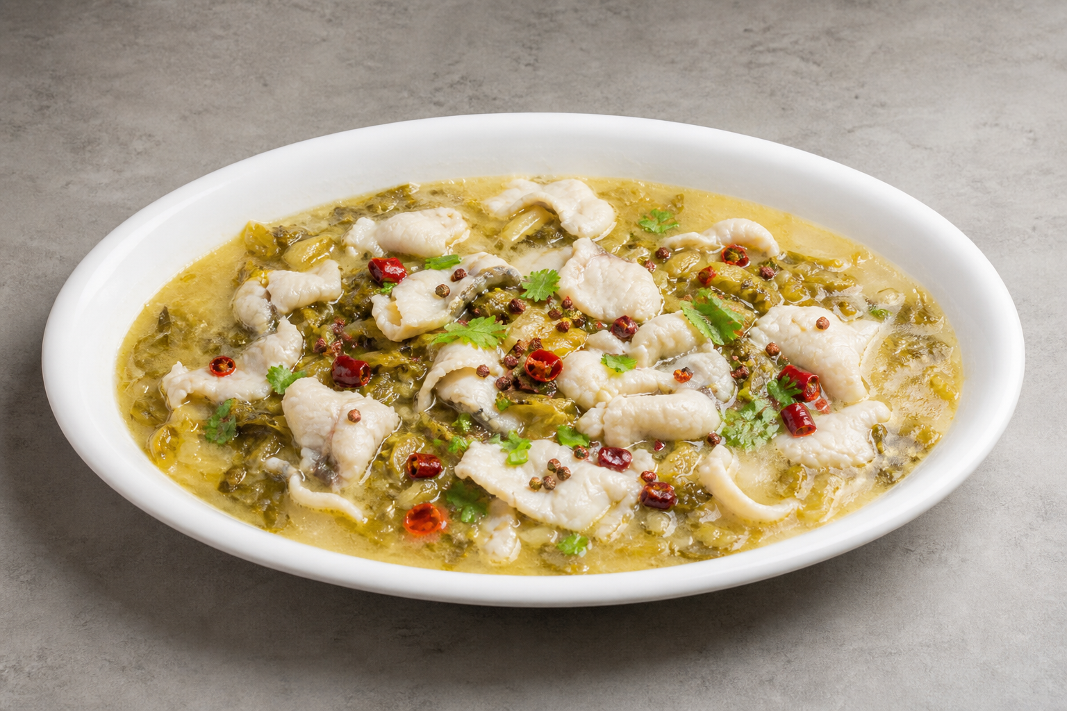 Photorealistic light pickled cabbage fish hot pot broth P03 food image by VDAMO