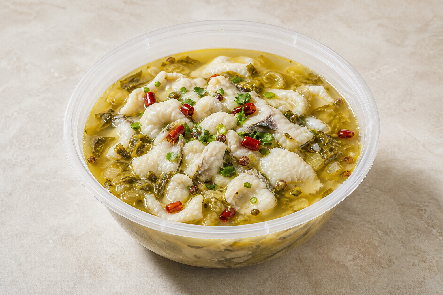 Photorealistic light pickled cabbage fish hot pot broth P07 food image by VDAMO