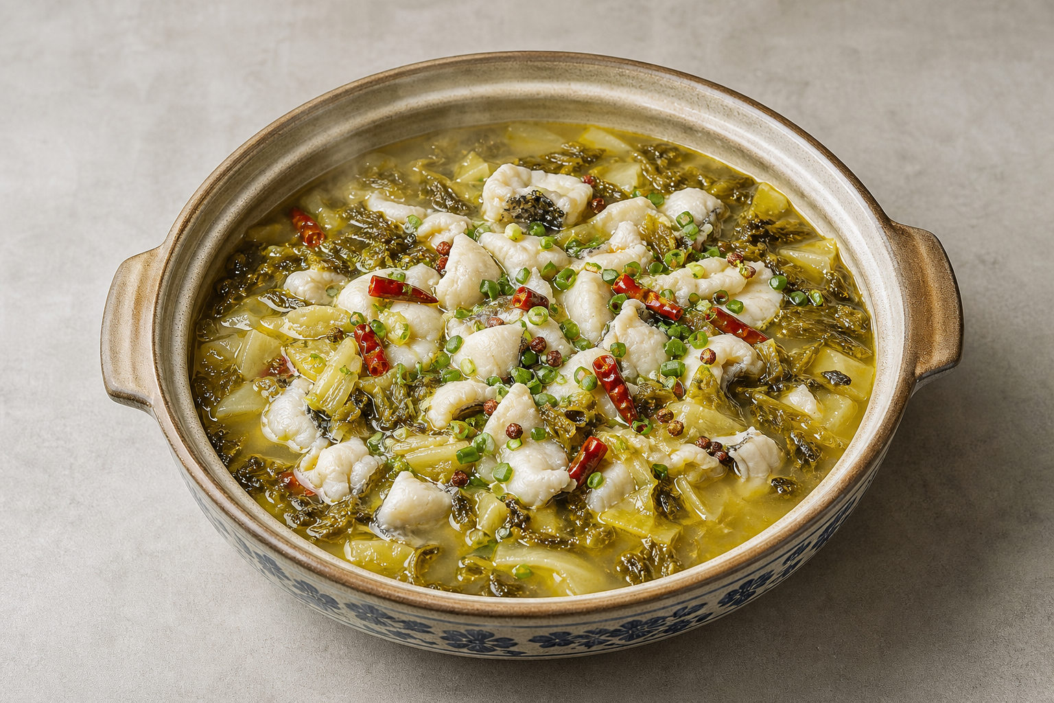 Photorealistic light pickled cabbage fish hot pot broth P10 food image by VDAMO