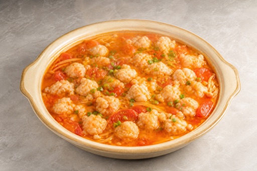 Photorealistic tomato shrimp paste hot pot broth P10 food image by VDAMO