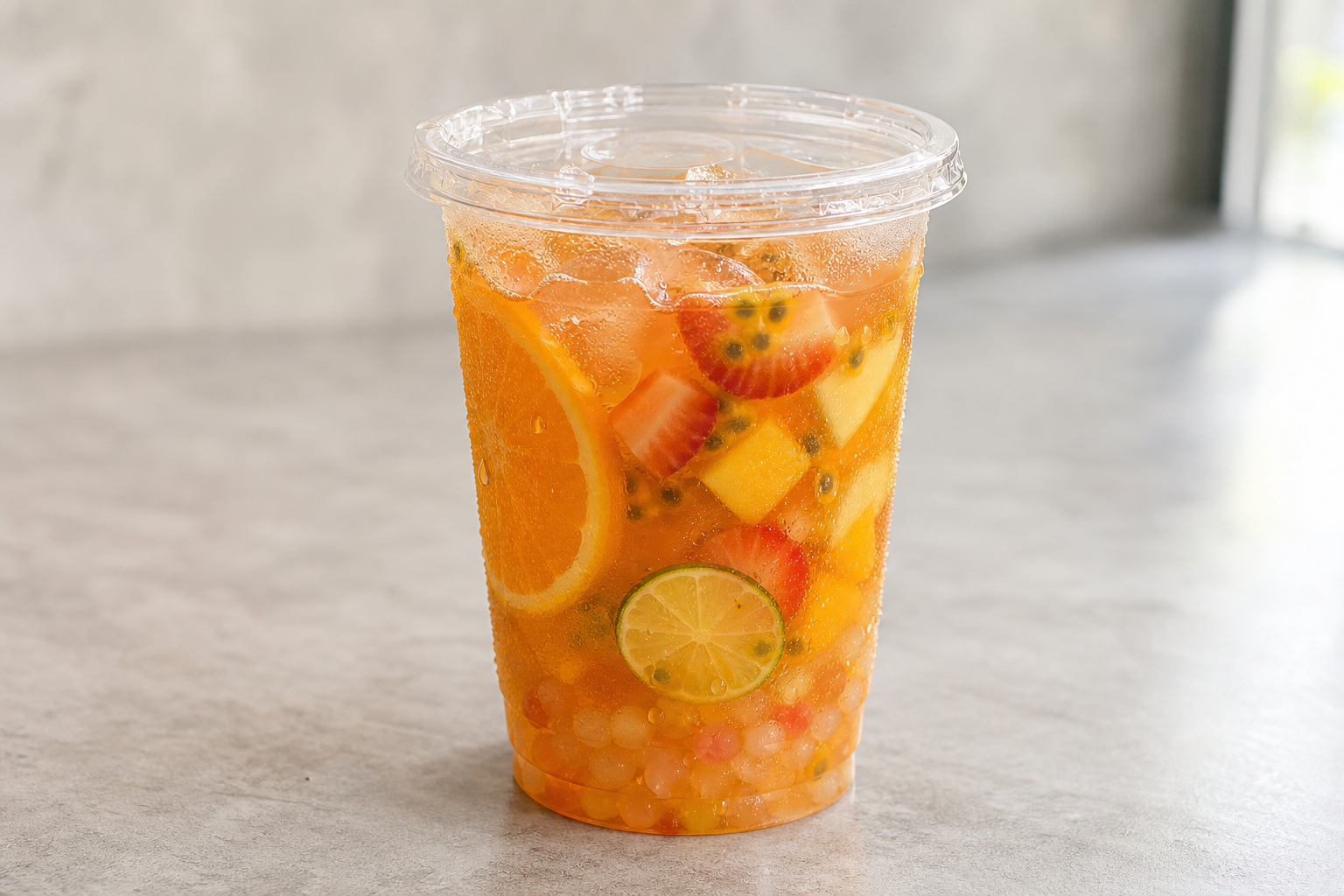 Photorealistic agar pearls mixed fruit tea P03 food image by VDAMO