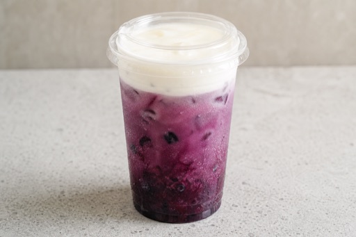 Photorealistic blueberry cheese foam tea P03 food image by VDAMO