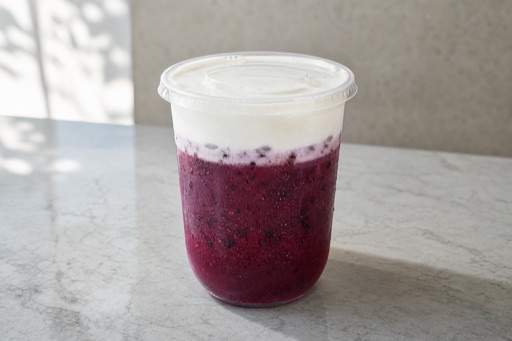 Photorealistic blueberry cheese foam tea P06 food image by VDAMO